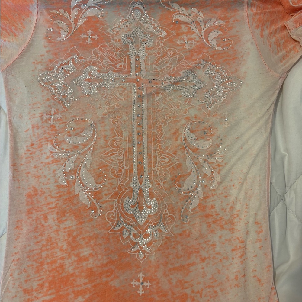 Project Social T Orange and White Marbled Tee